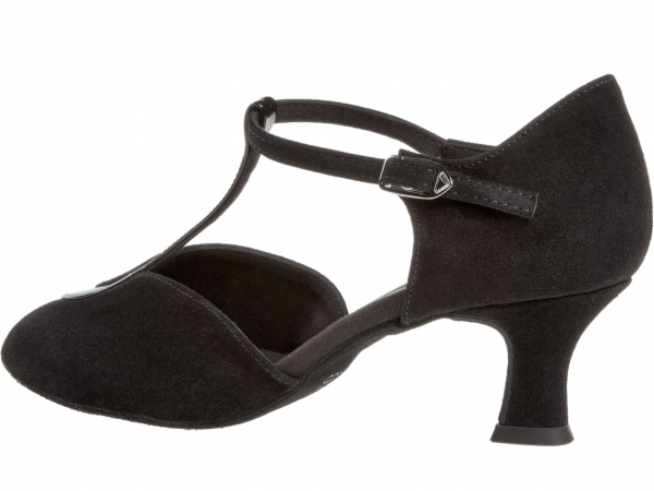 Diamant 068-069-008 Mod. 068 dames dansschoenen breedte G voor sterke voeten Latino hak 5 cm zwart suède / zwart lak - Afbeelding 6