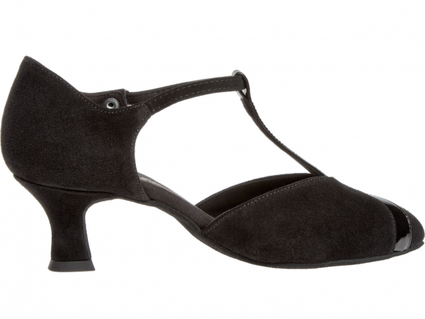Diamant 068-069-008 Mod. 068 dames dansschoenen breedte G voor sterke voeten Latino hak 5 cm zwart suède / zwart lak - Afbeelding 3