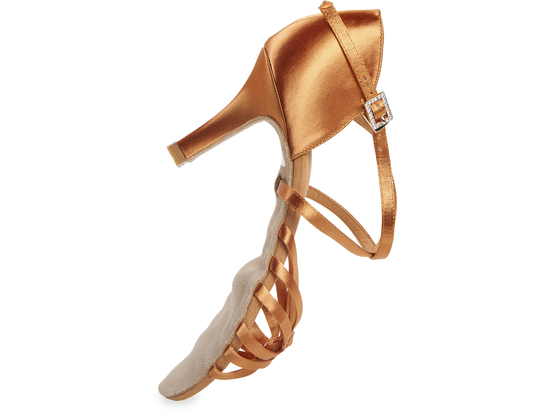 Diamant DanceArt Alina – Dames Latin Dansschoen 7,5 cm Slim Hak – Dark Tan Satin - Afbeelding 3