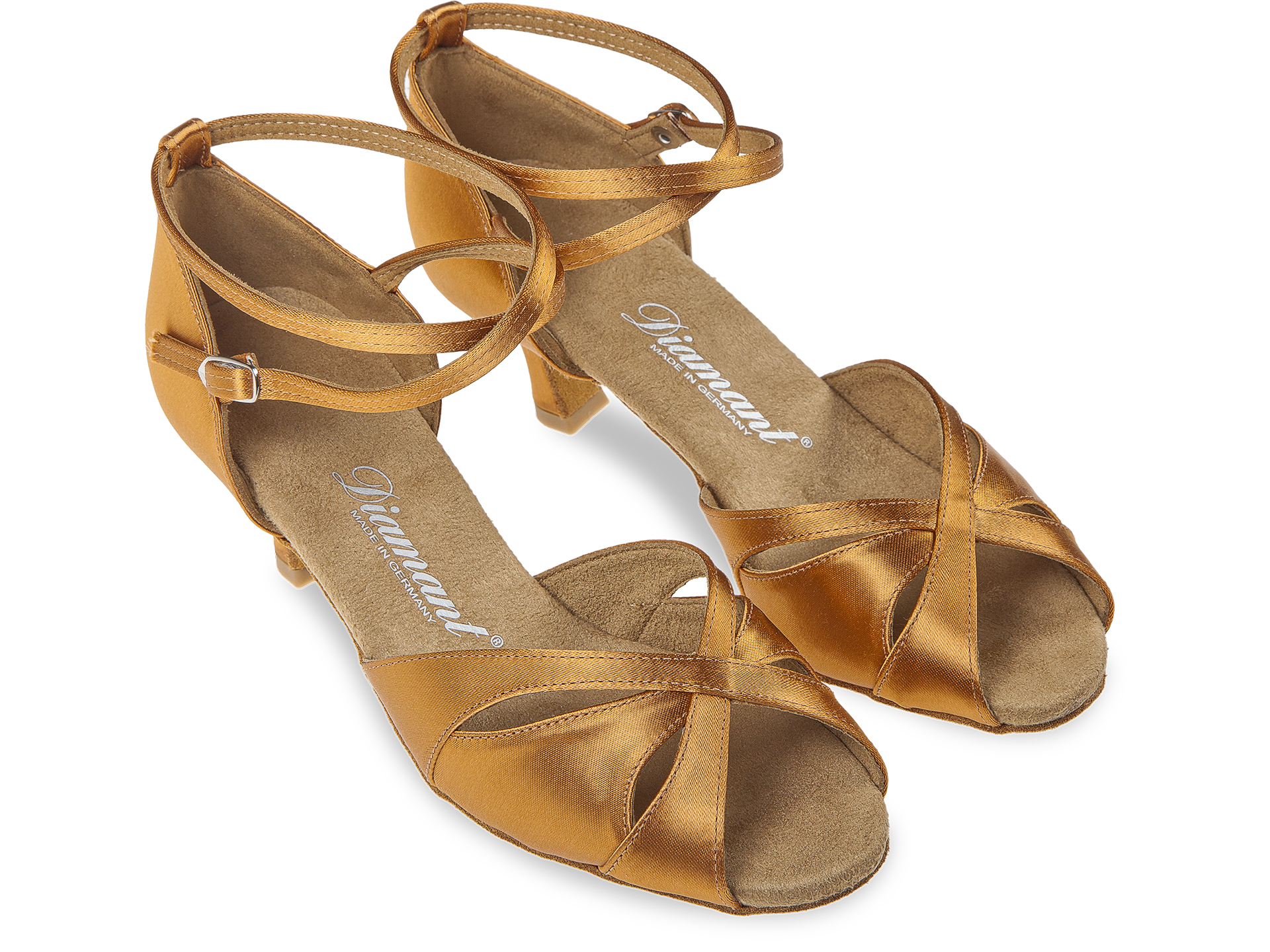 Diamant Dames Latin Dansschoenen Model 141 – Dark Tan Satin – Flare Hak 5 cm – Type 141-077-379 - Afbeelding 4