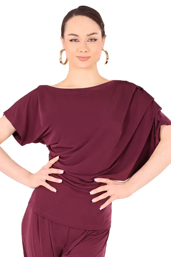 [1MF231103XSBUR-8400] Damen Tanzshirt _SARA_ burgund (XS)
