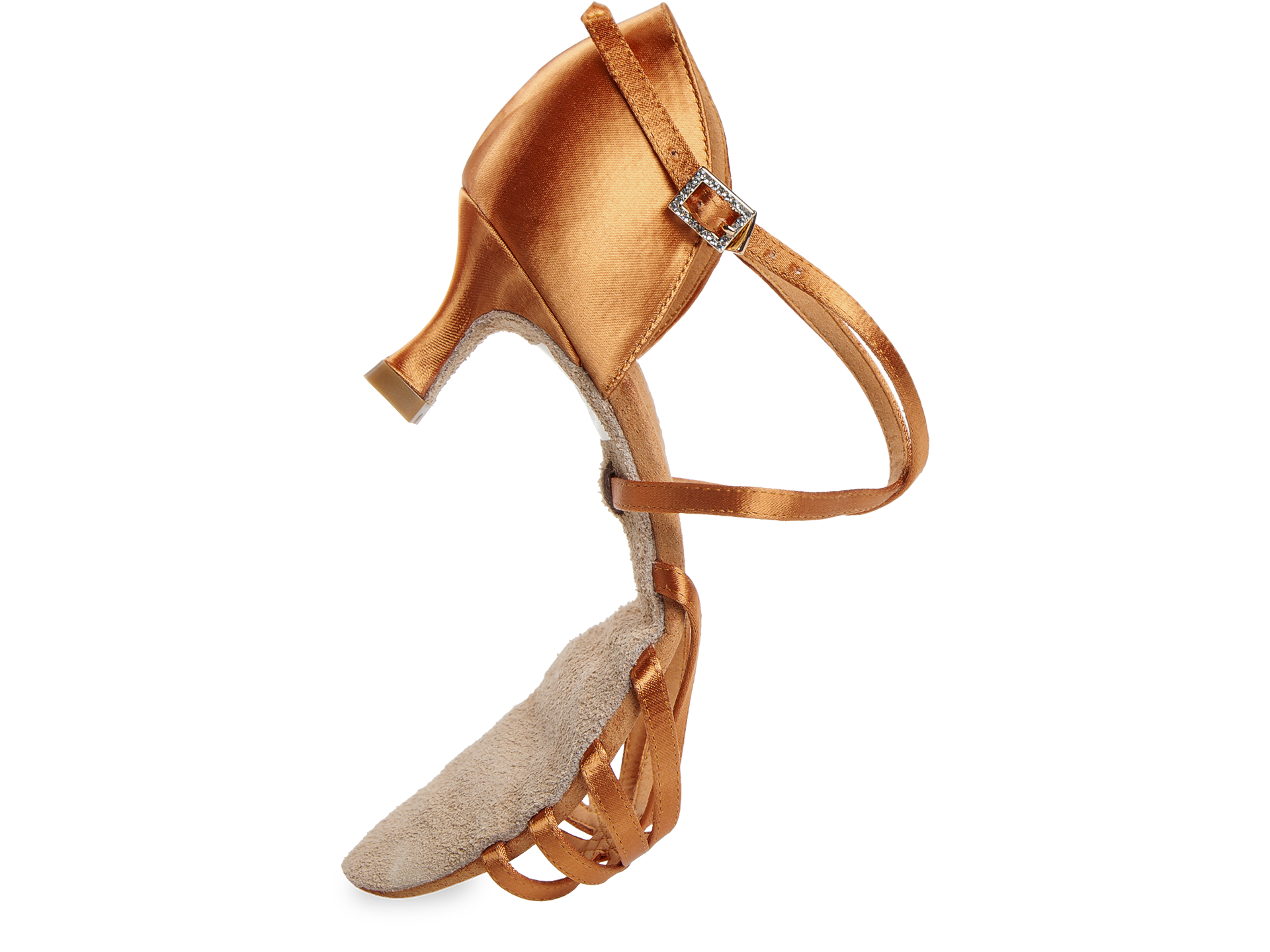 Diamant DanceArt Katja 217-505-379 – Dames Latin Dansschoenen Dark Tan Satin, 5 cm Flare Hak - Afbeelding 4