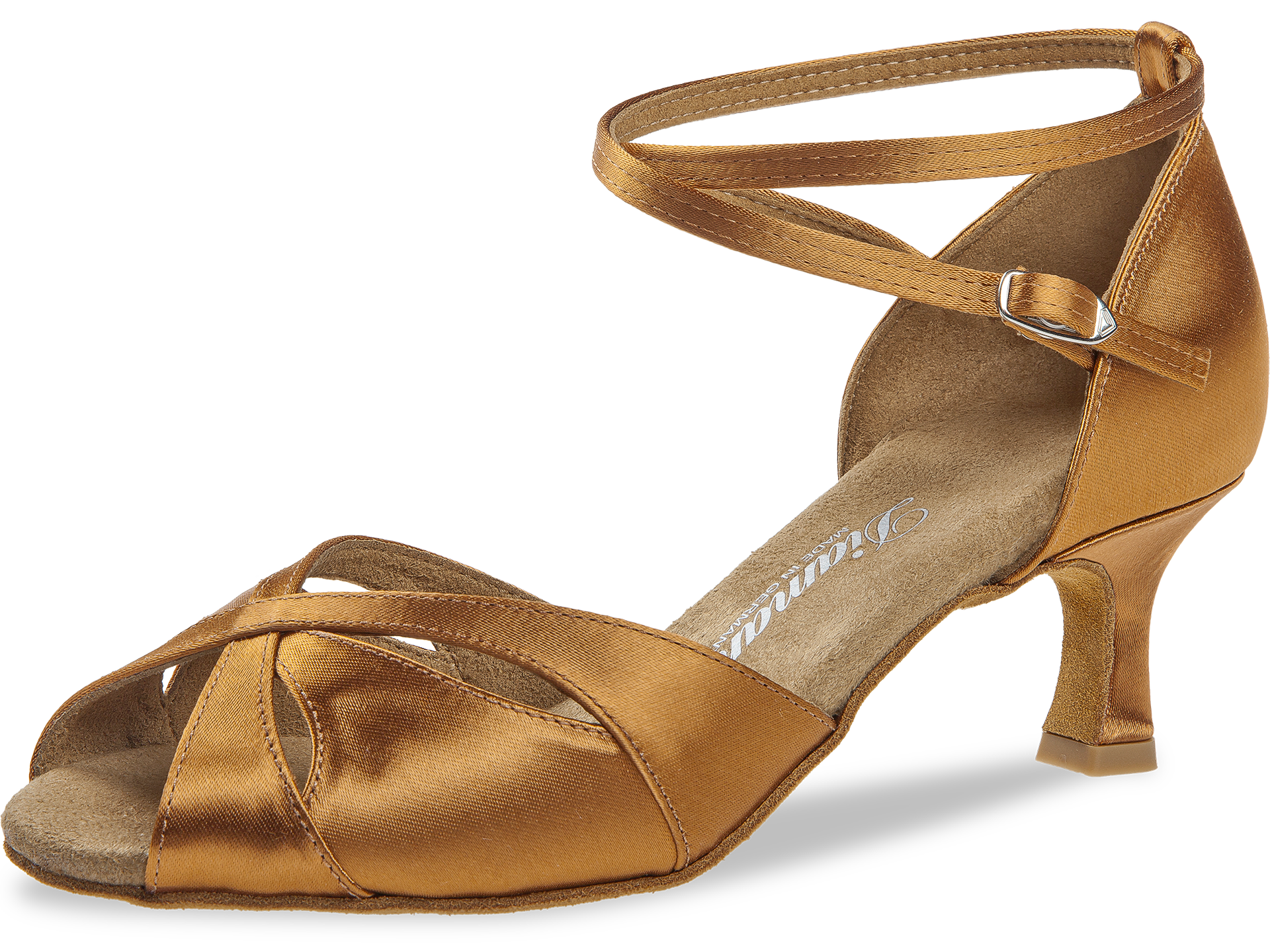 Diamant Dames Latin Dansschoenen Model 141 – Dark Tan Satin – Flare Hak 5 cm – Type 141-077-379 - Afbeelding 7